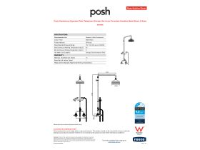 Specification Sheet - Posh Canterbury Exposed Twin Telephone Shower Set Lever Porcelain Handles Matte Black (3 Star)