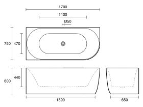 Posh Solus Back To Corner Freestanding Bath 1700mm Left Corner
