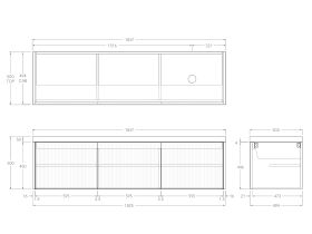 Technical Drawing - Kado Neue Fluted Square All Door 1800mm Wall Hung Vanity with Right Hand Basin 50mm Top