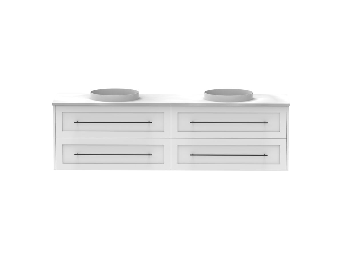 Supporting Image - Kado Lux All Drawer 1800mm Wall Hung Vanity Double Basin 20mm - White - Front