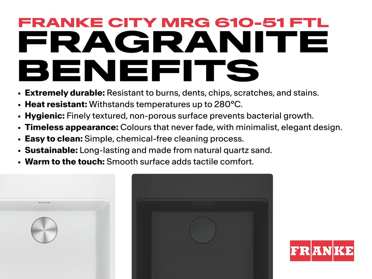 Franke City Fragranite Single Bowl 510mm Inset Sink with Tap Ledge Benefits