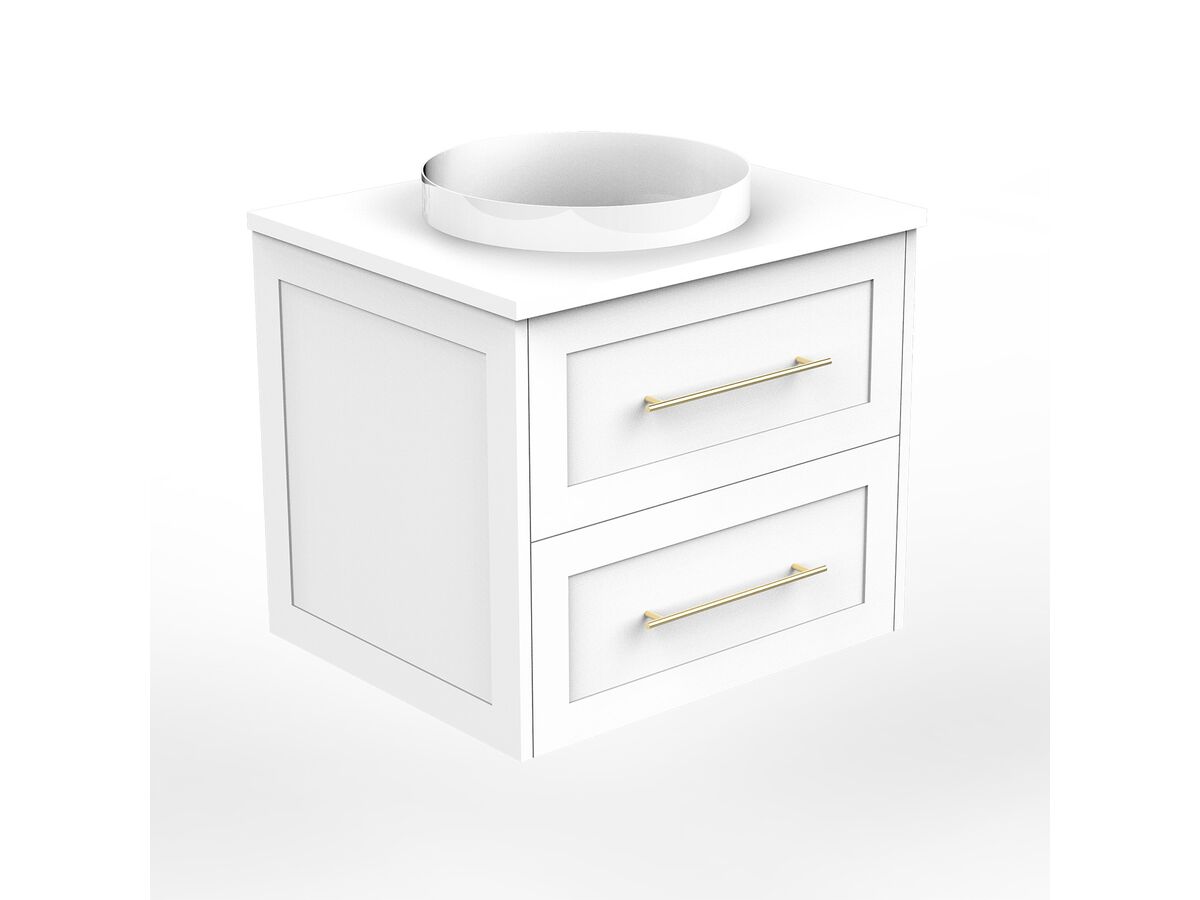 Supporting Image - Kado Lux All Drawer 600mm Wall Hung Vanity Centre Basin 20mm - White - Angle