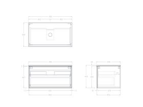 Technical Drawing - Kado Lux Slim All Drawer 900mm Wall Hung Vanity with Centre Basin 20mm Top