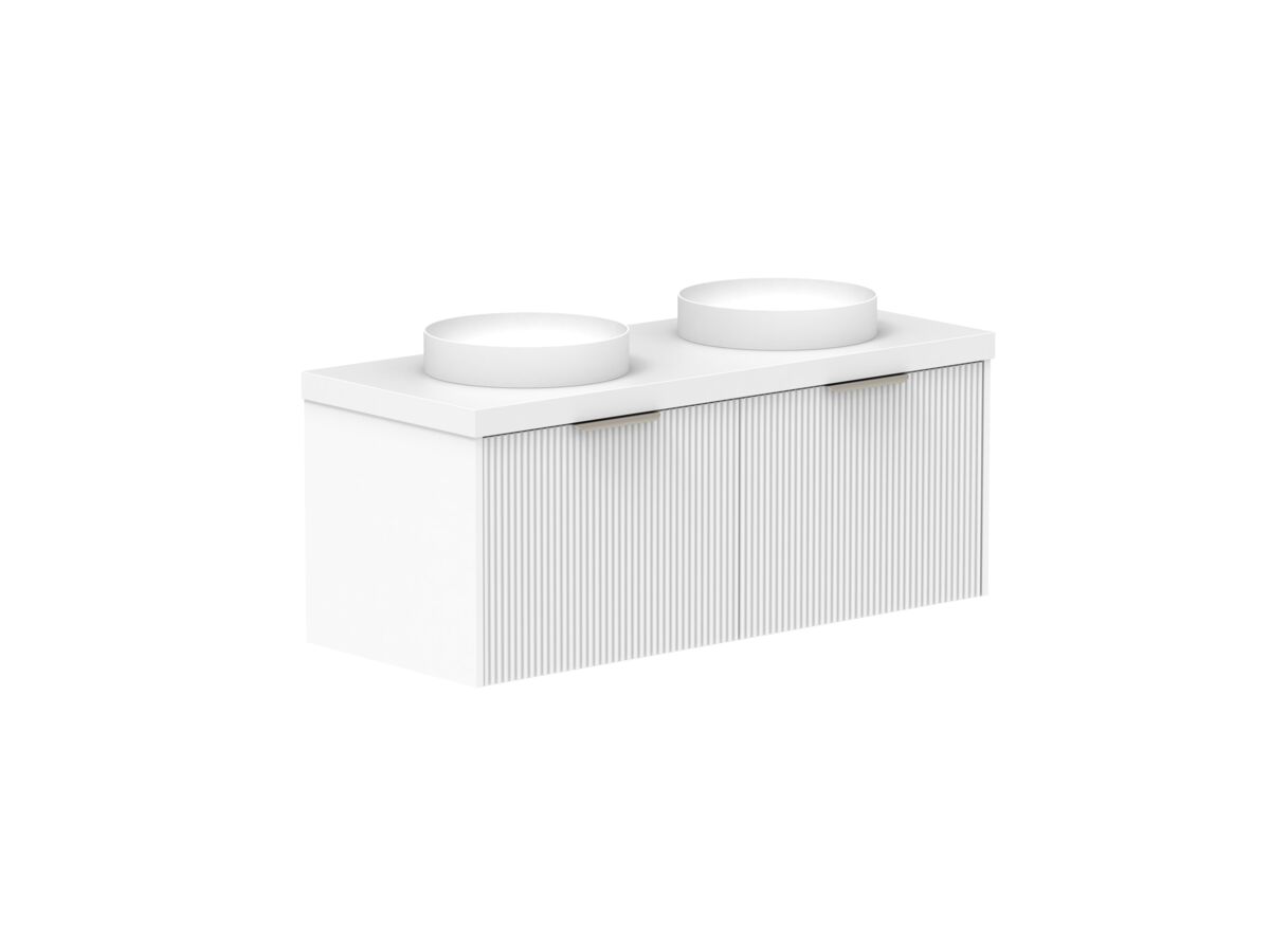 Supporting Image - Kado Neue Fluted Square 1200mm Wall Hung Vanity with Double Basin 50mm Top Ultra White