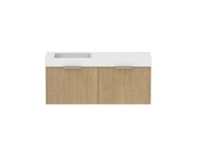 Supporting Image - Kado Neue Fluted Square All Drawer 1200mm Wall Hung Vanity with Left Hand Basin 90mm Top Boston Oak