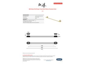 Specification Sheet - Milli Marq Edit Single Towel Rail 600mm Brushed Gold