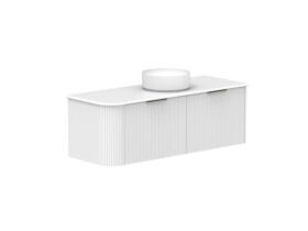 Supporting Image 2- Kado Neue Fluted Single Curve All Drawer 1350mm Wall Hung Vanity with Centre Basin 20mm Top Ultra White