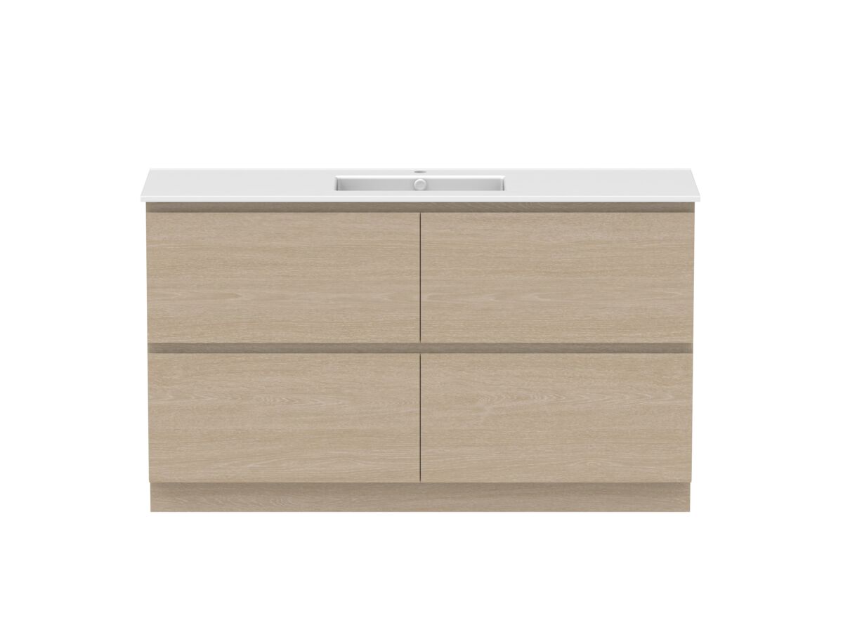 Hero - Posh Domaine All-Drawer Twin 1500mm Floor Mounted Vanity Unit Single Bowl Matte White Ceramic Top Centre Basin