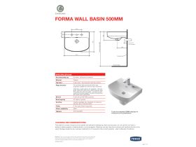 Technical Guide - Caroma Forma 500mm Wall Basin No Taphole with Overflow