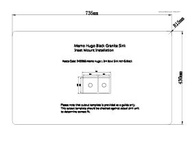 Cut Out Template (Inset) - Memo Hugo 1 3/4 Bowl Sink No Taphole Granite Black