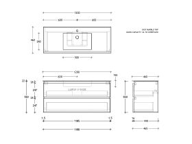 Posh Domaine All-Drawer Twin 1200mm Single Bowl Basin Wall Hung Vanity Cast Marble Top