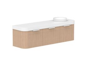 Supporting Image 2- Kado Neue Fluted Double Curve All Drawer 1800mm Wall Hung Vanity with Right Hand Basin Durasein 90mm Top Blonde Oak