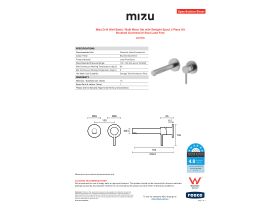 Specification Sheet - Mizu Drift Wall Basin / Bath Mixer Set with Straight Spout 2 Piece Kit Brushed Gunmetal (6 Star) Lead Free