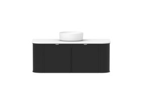 Supporting Image - Kado Era Double Curve All Door 1200mm Wall Hung Vanity with Centre Basin 20mm Top Matte Black