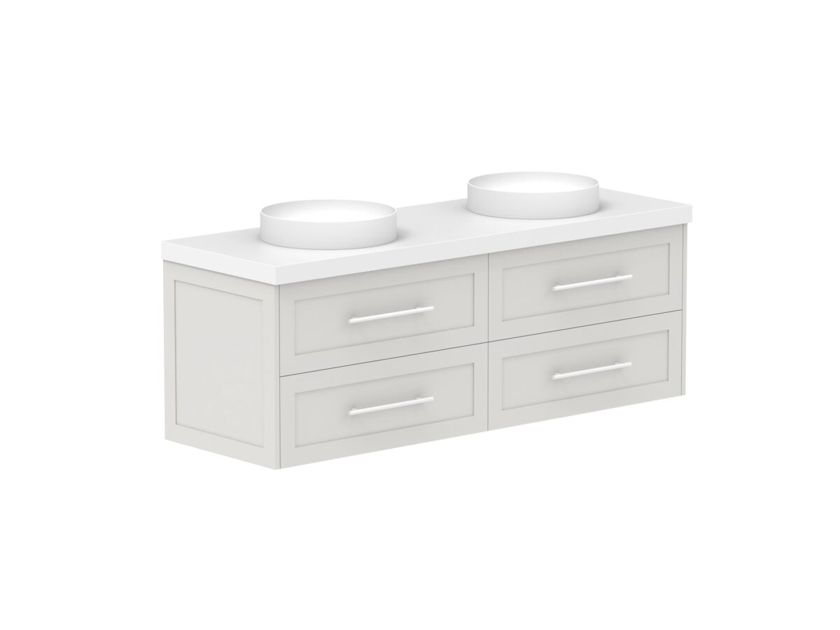 Supporting Image - Kado Lux 1500mm All Drawer Wall Hung Vanity Unit 4 Drawers Double Bowl Vanity 50mm Top
