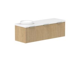 Supporting Image 2- Kado Neue Fluted Square All Drawer 1500mm Wall Hung Vanity with Left Hand Basin 50mm Top Boston Oak