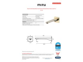 Specification Sheet - Mizu Silk Wall Basin/Bath Outlet 220mm Brushed Brass (6 Star) Lead Free
