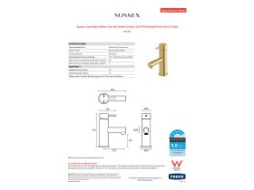 Specification Sheet - Sussex Scala Basin Mixer Tap with 90mm Outlet LUX PVD Brushed Pure Gold (5 Star)