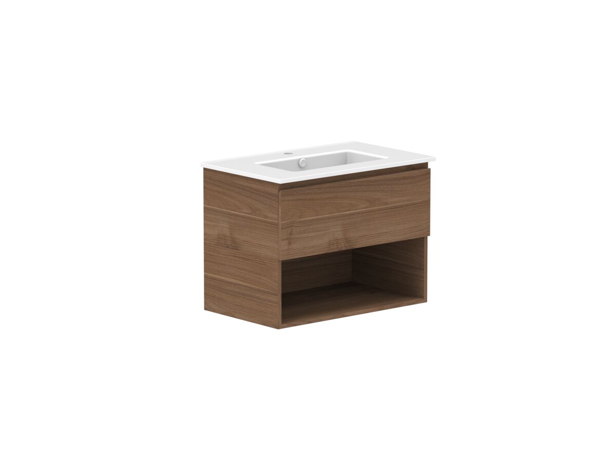 Supporting Image - Posh Domaine 750mm Wall Hung Vanity Unit All-Drawer Open Shelf Matte White Ceramic Top