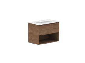 Supporting Image - Posh Domaine 750mm Wall Hung Vanity Unit All-Drawer Open Shelf Matte White Ceramic Top