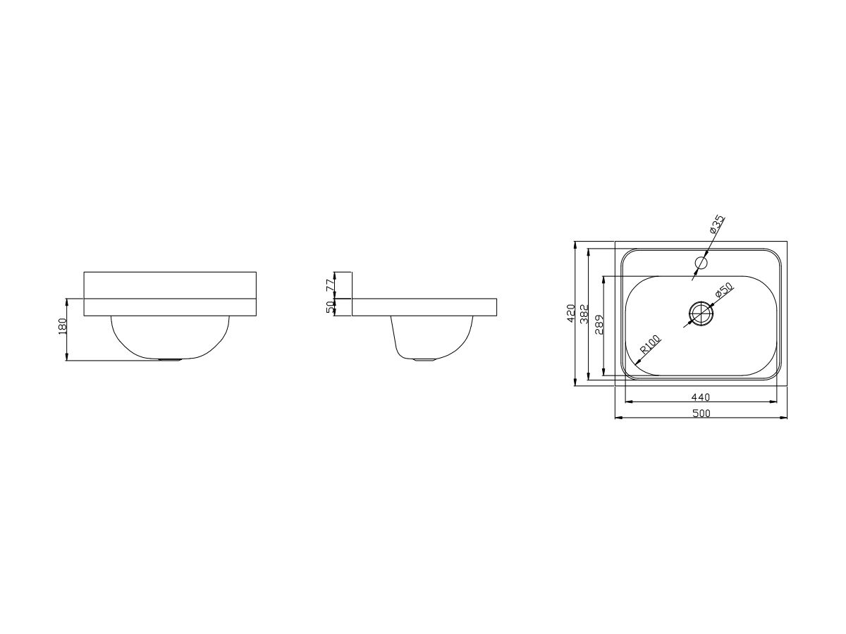 Wolfen Wall Hand Basin 500 x 420mm Centre 1 Taphole Stainless Steel