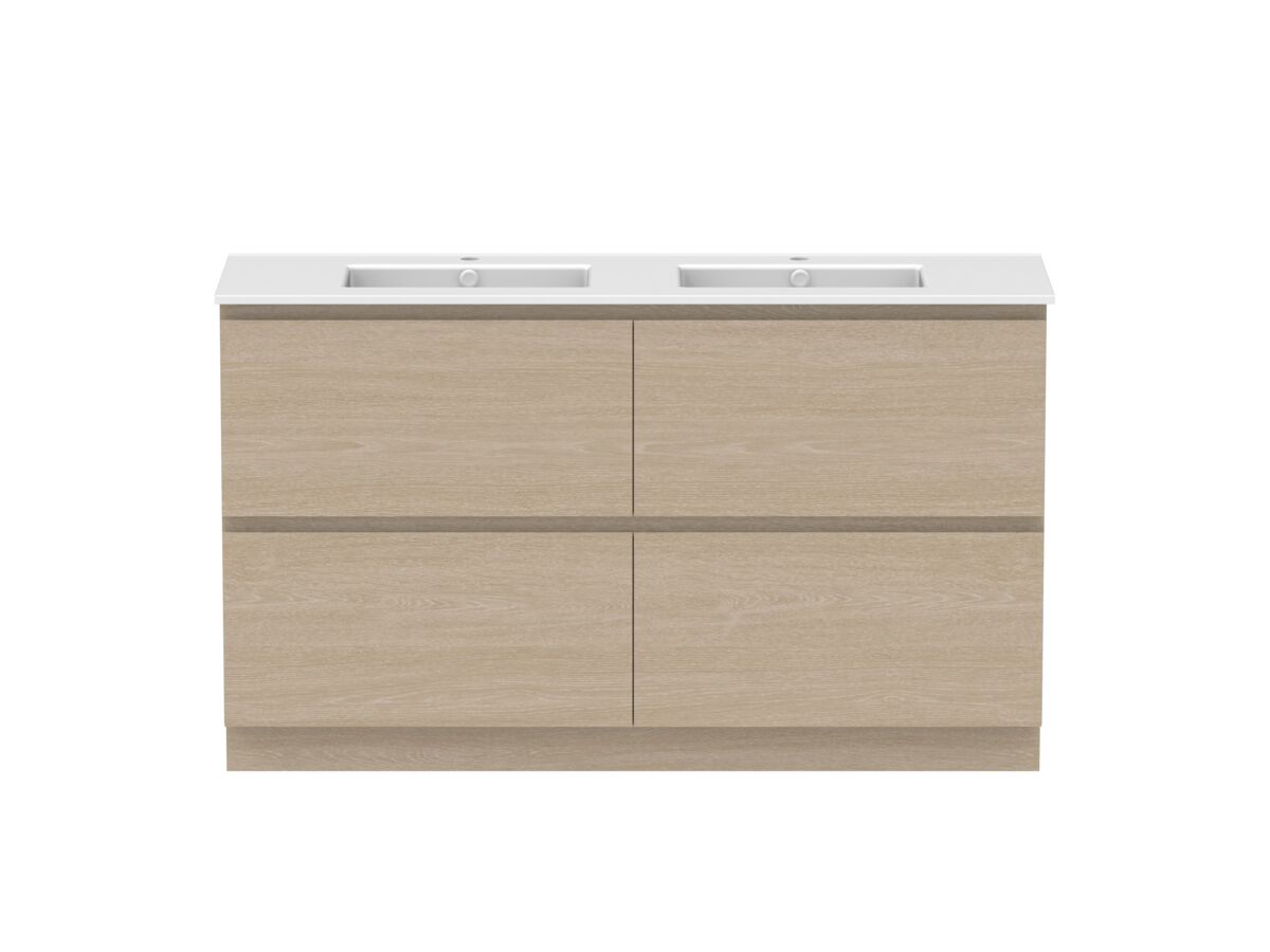 Hero - Posh Domaine All-Drawer Twin 1500mm Floor Mounted Vanity Unit Double Bowl Matte White Ceramic Top