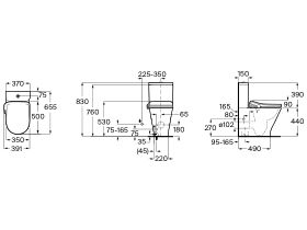 Technical Drawing - Roca In-Wash Gap Round Close Coupled Back to Wall Bottom Inlet Toilet Suite with Heated Seat (4 Star)