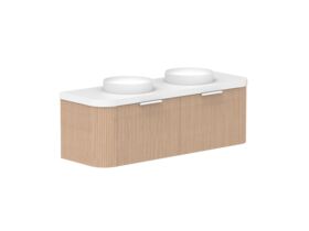 Supporting Image 2- Kado Neue Fluted Double Curve All Drawer 1500mm Wall Hung Vanity with Double Basin Durasein 50mm Top Blonde Oak