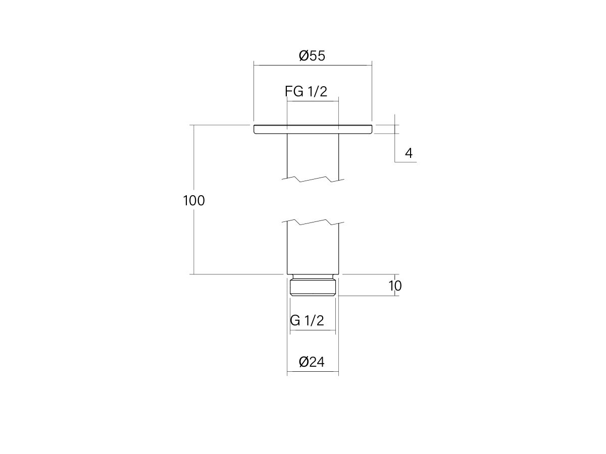 Technical Drawing - Faucet Strommen Vara Ceiling Shower Arm 100mm