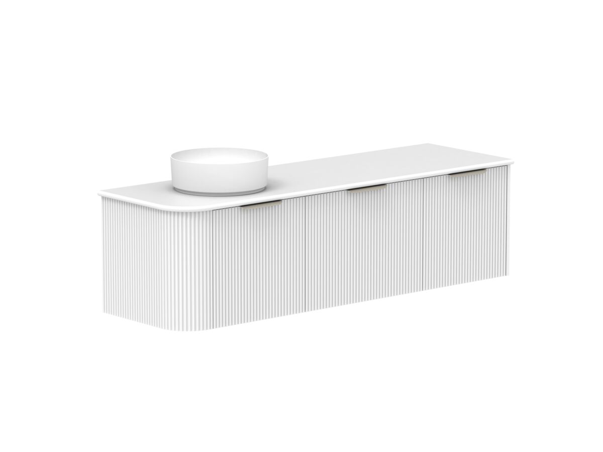 Supporting Image 2- Kado Neue Fluted Single Curve All Drawer 1650mm Wall Hung Vanity with Left Hand Basin 20mm Top Ultra White