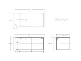 Technical Drawing - Kado Era Single Curve All Door 1050mm Wall Hung Vanity with Left Hand Basin 20mm Top