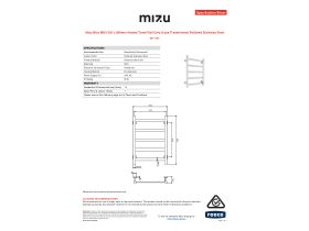 Specification Sheet - Mizu Bloc MK2 550 x 800mm Heated Towel Rail Only (Less Transformer) Polished Stainless Steel