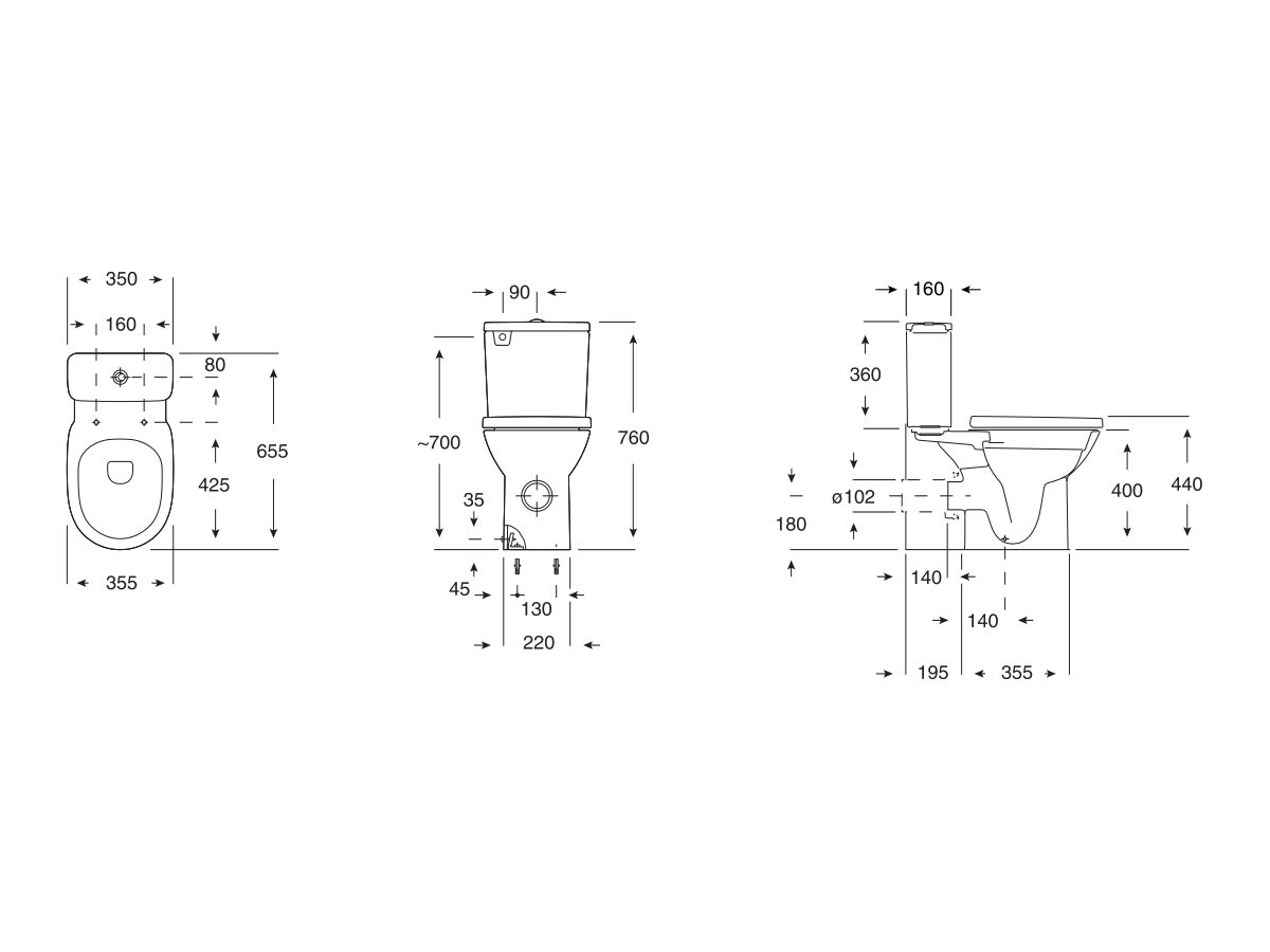 Roca Debba Rimless Close Coupled P Trap Back Inlet Toilet Suite (4 Star)