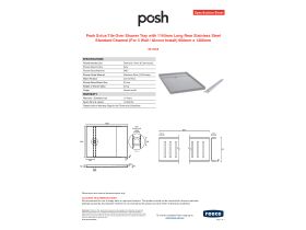 Specification Sheet - Posh Solus Tile Over Shower Tray with 1140mm Long Rear Stainless Steel Standard Channel (For 3 Wall / Alcove Install) 900mm x 1200mm