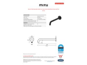 Specification Sheet - Mizu Drift Wall Basin/Bath Outlet Curve Spout 300mm Matte Black (6 Star) Lead Free