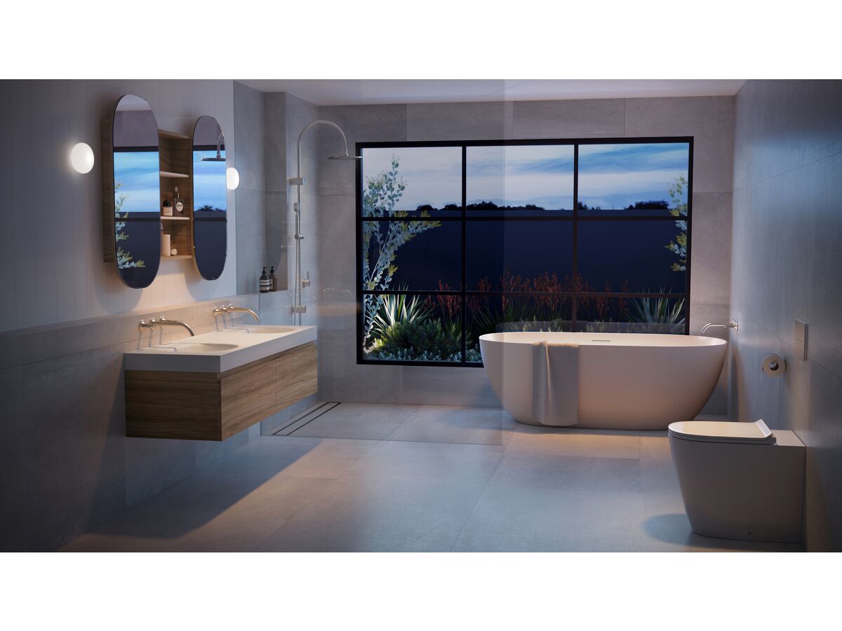 Kado Lussi 1500mm Double Bowl Rear Shelf Wall Basin with Overflow No Taphole Matt White Solid Surface