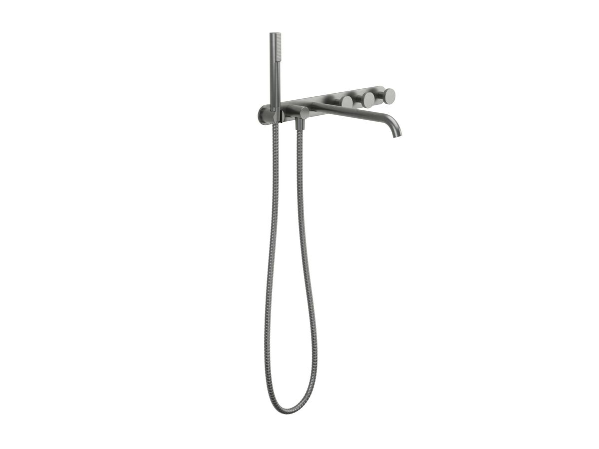 Supporting Image - Faucet Strommen Vara Disc Wall Bath Tap Set with Handshower Trimset Brushed Graphite (3 Star) Lead Free