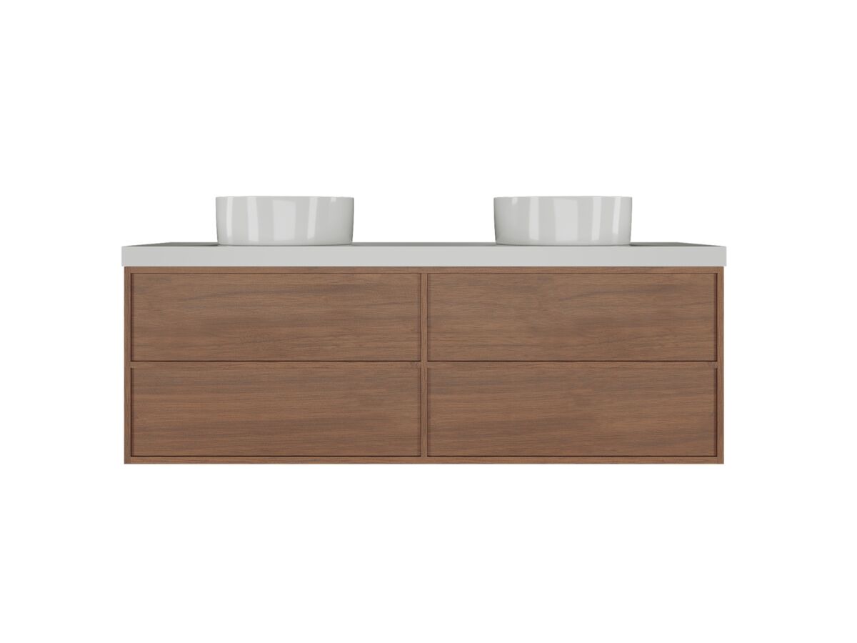 Supporting Image - Kado Aspect Wall Hung Vanity Unit 1500mm Double Bowl 4 Drawer Corian 50mm Top - Florentine Walnut