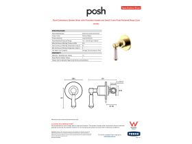 Specification Sheet - Posh Canterbury Shower Mixer with Porcelain Handle and Small Cover Plate Polished Brass Gold