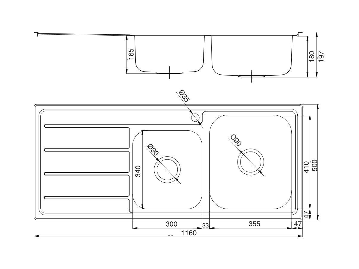 Posh Solus MK3 1 3/4 Bowl Inset Sink, 1 Taphole, Right Hand Bowl Stainless Steel