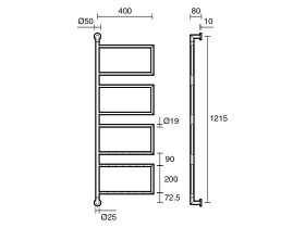 Technical Drawing - Hydrotherm Pure Swivel Heated & Non Heated Towel Rail 400 x 1235mm