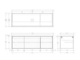 Technical Drawing - Kado Neue Fluted Square All Door 1500mm Wall Hung Vanity with Centre Basin 50mm Top