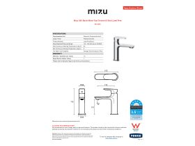 Specification Sheet - Mizu Silk Basin Mixer Tap Chrome (6 Star) Lead Free