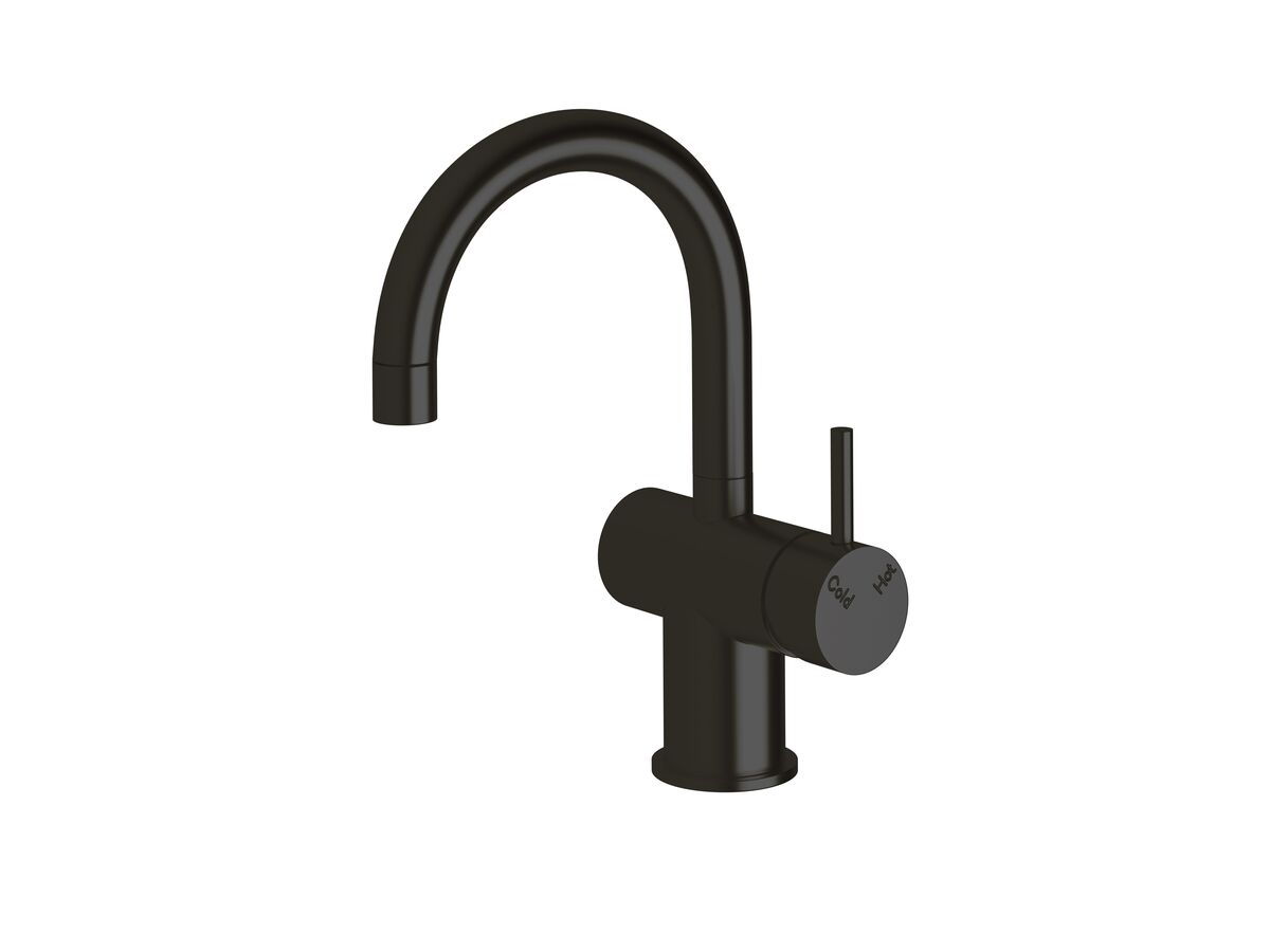 Sussex Scala Basin / Sink Mixer Tap Small Curved Spout Right Hand LUX PVD Matte Opium Black (4 Star)