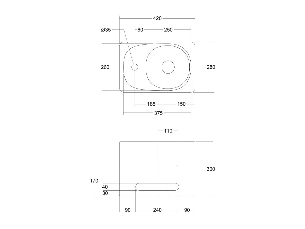 Kado Lussi 420mm Right Hand Wall Basin with Towel Rail and Overflow 1 Taphole Matte White Solid Surface