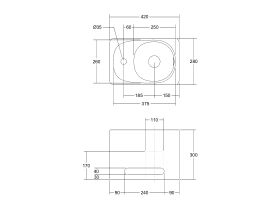 Kado Lussi 420mm Right Hand Wall Basin with Towel Rail and Overflow 1 Taphole Matte White Solid Surface