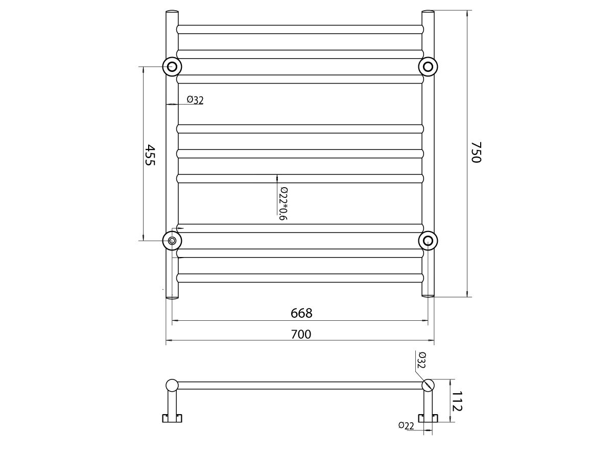 Posh Domaine Heated Towel Rail 700mm x 750mm Polished Stainless Steel