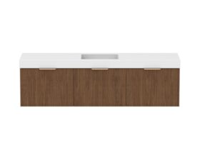 Supporting Image - Kado Neue Fluted Square All Drawer 1800mm Wall Hung Vanity with Centre Basin 90mm Top Florentine Walnut