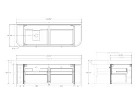 Technical Drawing - Kado Era Double Curve All Drawer 1500mm Wall Hung Vanity Left Hand Basin 90mm Durasein Top