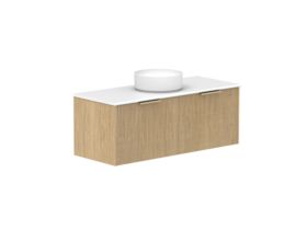 Supporting Image 2- Kado Neue Fluted Square All Drawer 1200mm Wall Hung Vanity with Centre Basin 20mm Top Boston Oak